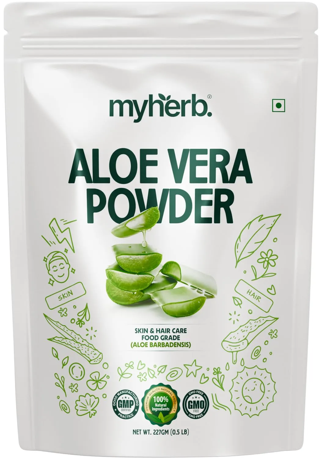 MYHERB 100% Pure Natural Organic Aloevera Powder (Aaloe Barbadensis) 227 Gm/0.5 Lbs Natural Skin Moisturizer